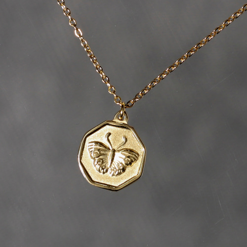再販】2色◇蝶モチーフコインネックレス《ゴールド/シルバー