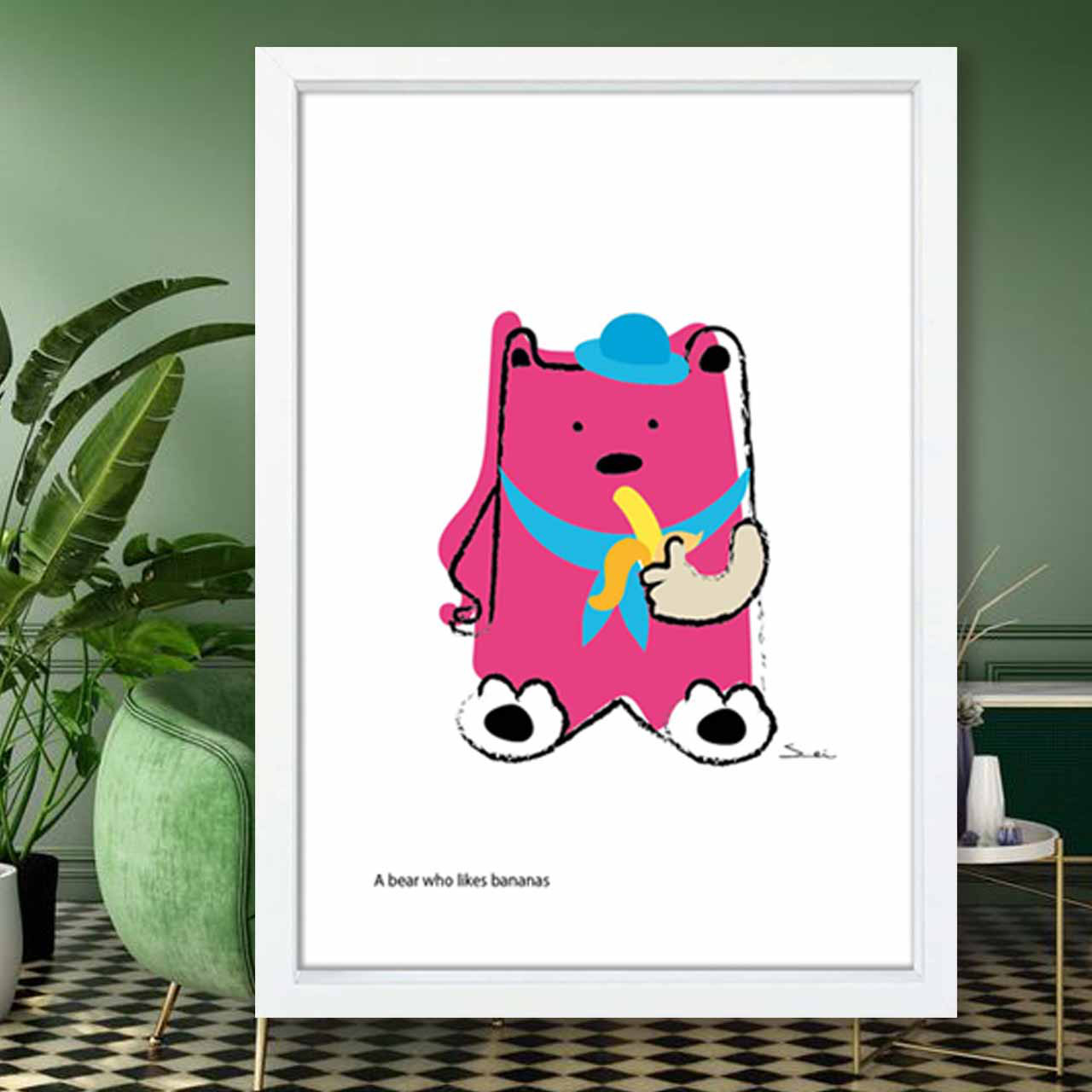 モグモグ　クマ　イラスト　ポスター　A4 A3 A2 A1　アートポスター　アート　結婚祝い　新築祝い　1636