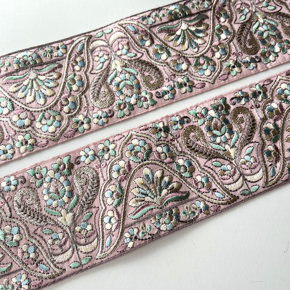 【50cm】インド刺繍リボン　パープル　シルク　GS820 2枚目の画像