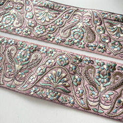 【50cm】インド刺繍リボン　パープル　シルク　GS820 3枚目の画像