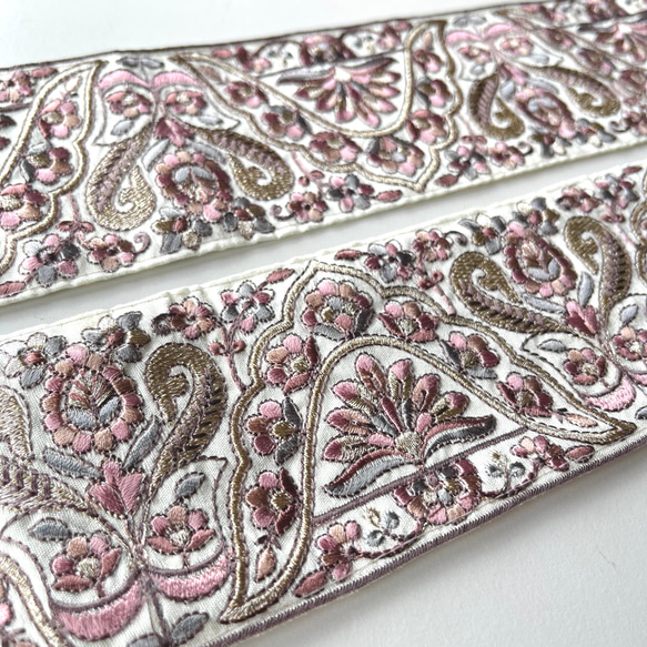 【50cm】インド刺繍リボン　ホワイト　シルク　GS821 4枚目の画像