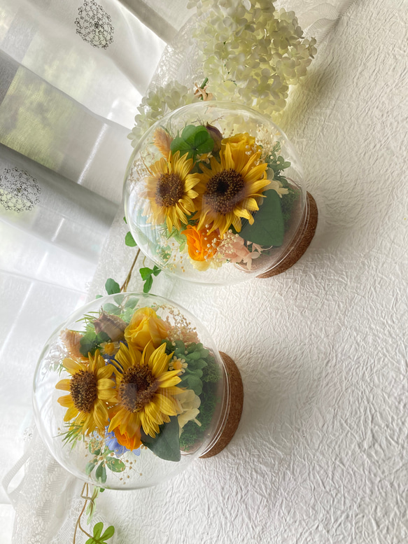 元気がでるプリザーブドフラワーイエロー向日葵に幸せの四葉のクローバー ガラスドームアレンジ 母の日ギフト インテリア 10枚目の画像