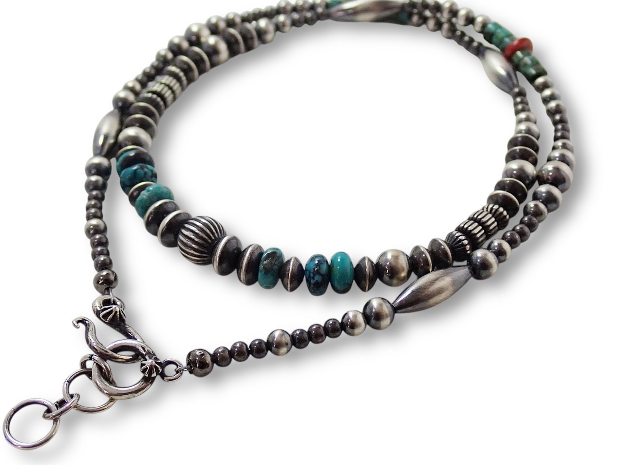 インディアンジュエリー ネックレス ターコイズ ビーズ シルバー ナバホ inca-kingmansleep-neck