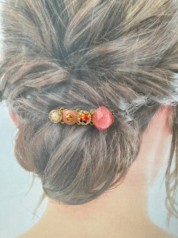 ボタン ヘアクリップ ヘアアクセサリー ハンドメイド シルバー ゴールド レジン ブルー パープル オレンジ ピンク 16枚目の画像