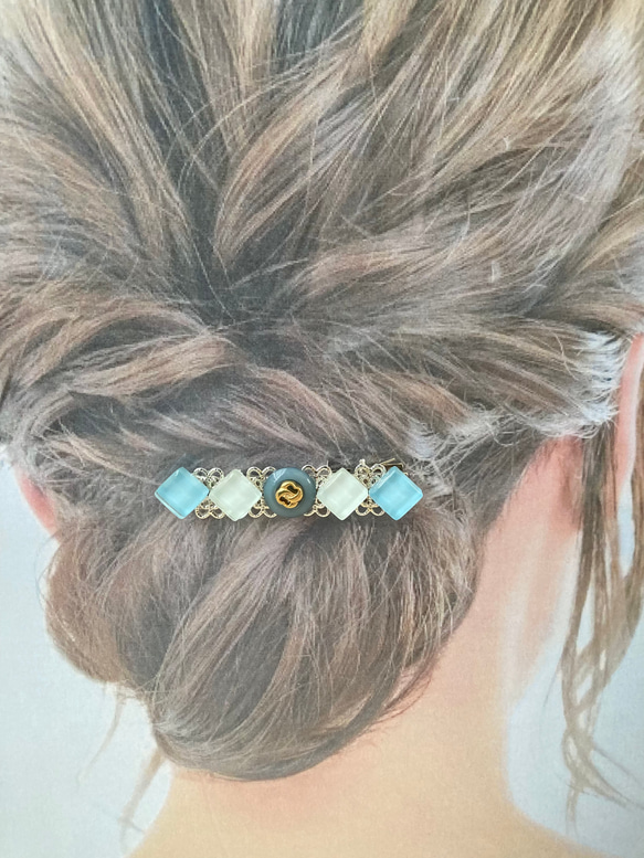 ボタン ヘアクリップ ヘアアクセサリー ハンドメイド シルバー ゴールド タイル 15枚目の画像