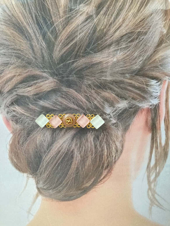 ボタン ヘアクリップ ヘアアクセサリー ハンドメイド シルバー ゴールド タイル 7枚目の画像