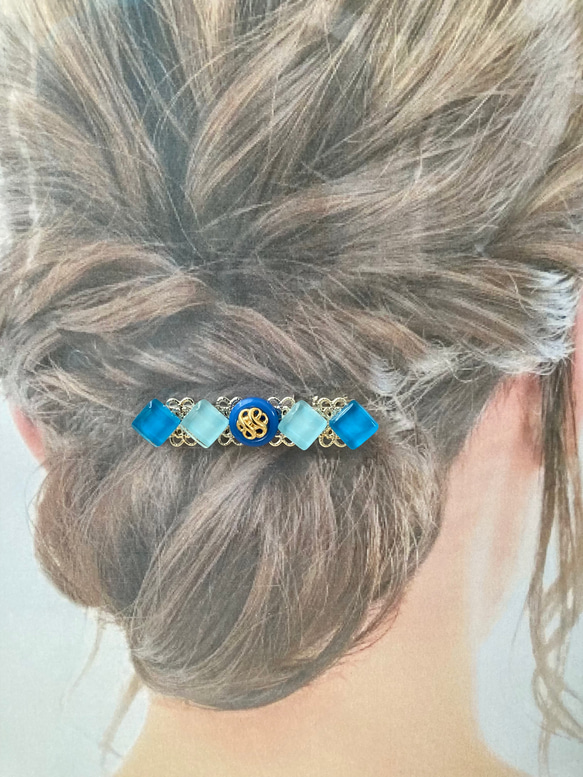 ボタン ヘアクリップ ヘアアクセサリー ハンドメイド シルバー ゴールド タイル 16枚目の画像