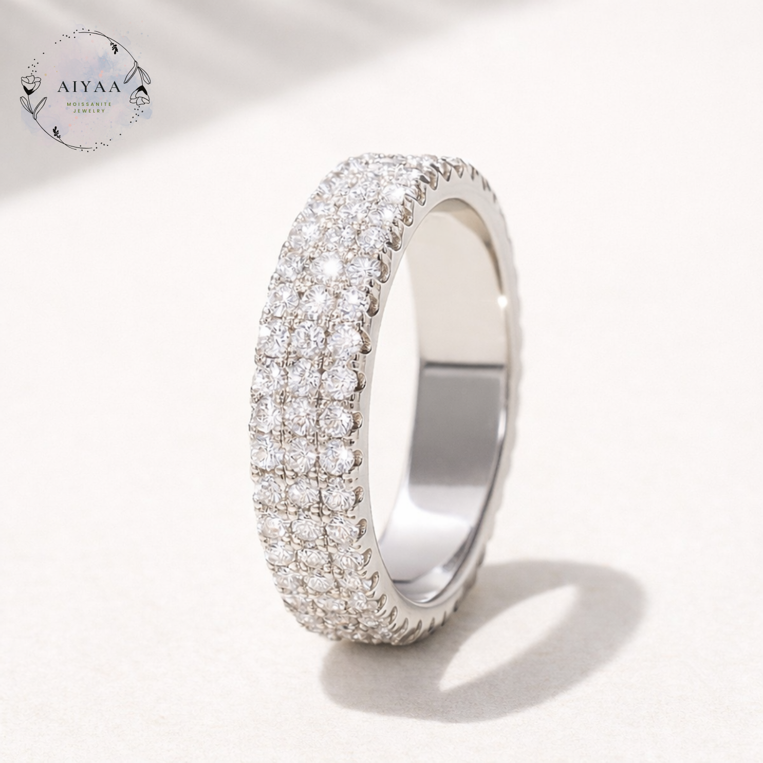 モアサナイト フルエタニティリング｜1.5mm 3連デザイン（Dカラー