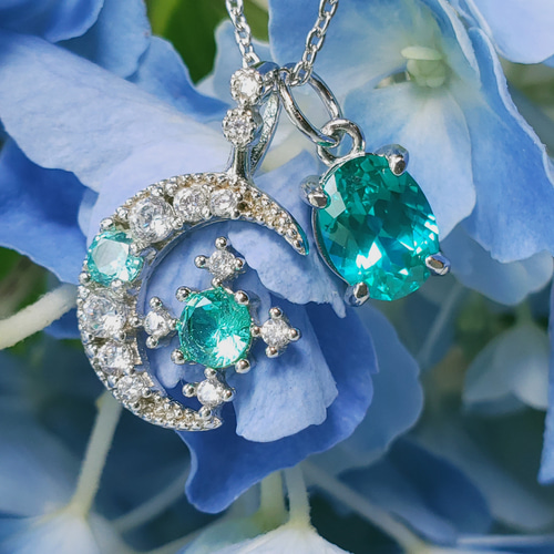 ☆パライバトルマリン☆ 人工石 ペンダントチャーム2点セット  