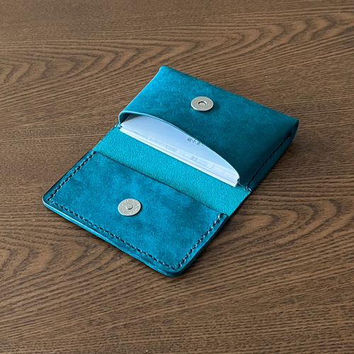 ヌメ革の名刺入れ カードケース ✨ターコイズ イタリアンレザー