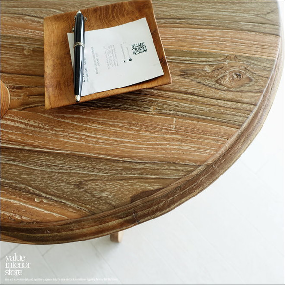 チーク無垢材 ヴィンテージサイドテーブルRound02 アンティークテーブル 什器 無垢材家具 丸テーブル 表面再仕上済 2枚目の画像