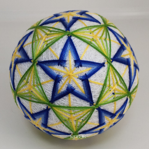 手毬猫の店 てまり「星と三角」白地桔梗10cm 手まり 手毬 手鞠 四季の