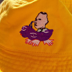 架空飛行 イエロー 黄色 バケットハット オリジナル 刺繍 ホームメイド ユニセックス 刺繍バケットハット 個性的 面白 9枚目の画像
