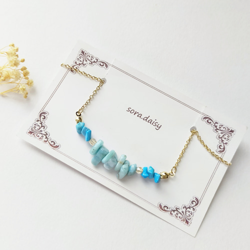 ラリマー・練りターコイズのさざれネックレス 天然石 ♪14 ネックレス