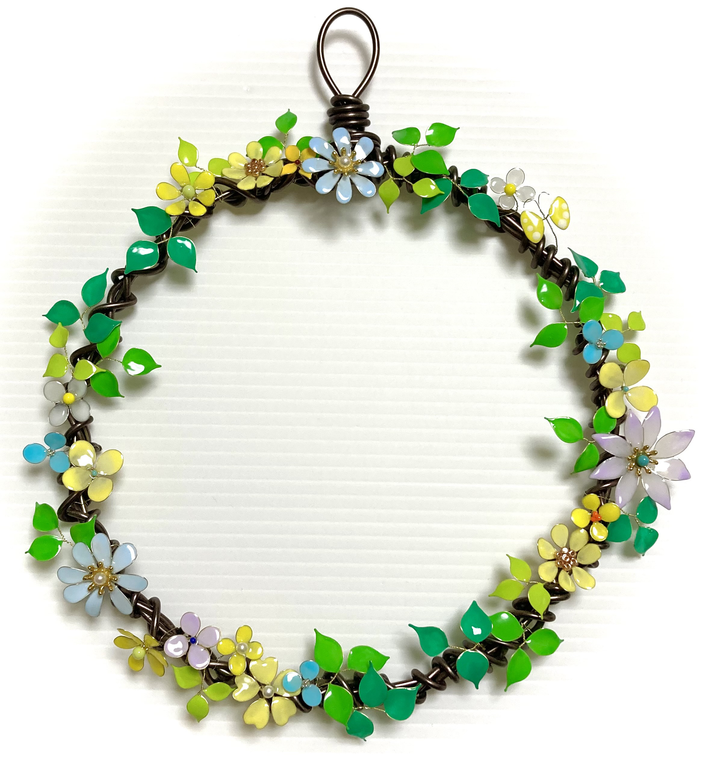 壁掛け　リース　ワイヤーアート　黄色いお花畑