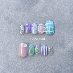 ネイルチップ｜クロム チェーン うねうね ミラー メタリック グレー