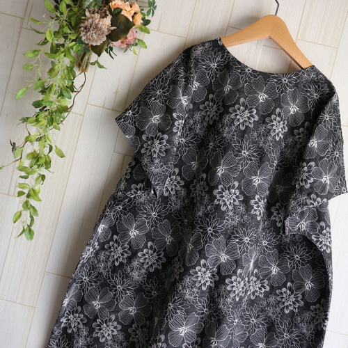 sale ダンガリー 総刺繍 ドルマンスリーブ ポケット付き ワンピース