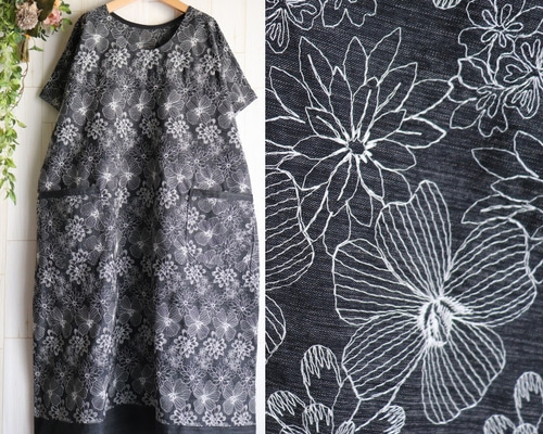 sale ダンガリー 総刺繍 ドルマンスリーブ ポケット付き