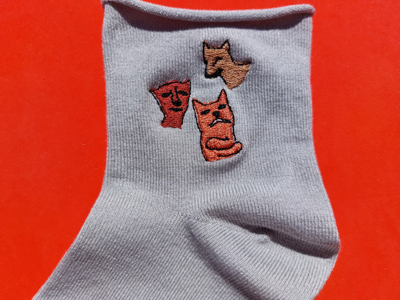 集合 ピンク グレー ソックス ショート丈 刺繍 可愛い かわいい カワイイ 靴下 動物 オリジナル レディース 6枚目の画像