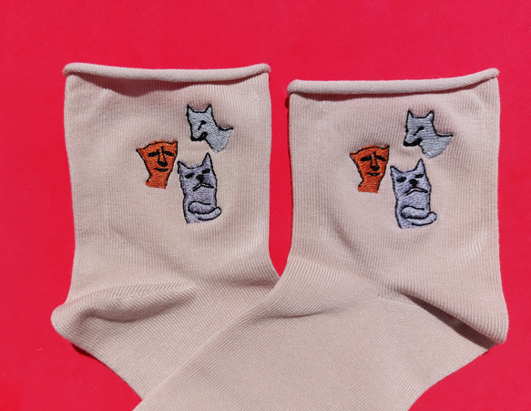 集合 ピンク グレー ソックス ショート丈 刺繍 可愛い かわいい カワイイ 靴下 動物 オリジナル レディース 16枚目の画像