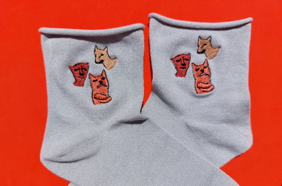 集合 ピンク グレー ソックス ショート丈 刺繍 可愛い かわいい カワイイ 靴下 動物 オリジナル レディース 7枚目の画像