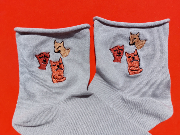集合 ピンク グレー ソックス ショート丈 刺繍 可愛い かわいい カワイイ 靴下 動物 オリジナル レディース 8枚目の画像