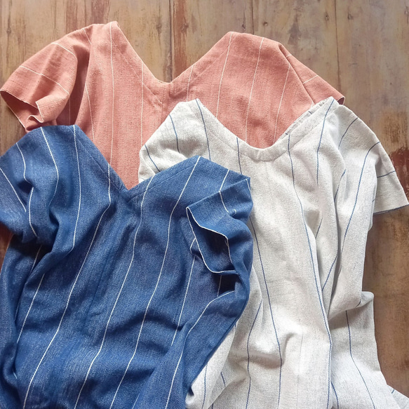 正反均可穿的2向條紋上衣 / 靛藍 / 植物染色手織棉 第12張的照片