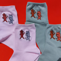 俊敏 軽快 ピンク ソックス 靴下 刺繍 動物 可愛い かわいい カワイイ 面白い オリジナル レディース 10枚目の画像