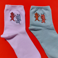 俊敏 軽快 ピンク ソックス 靴下 刺繍 動物 可愛い かわいい カワイイ 面白い オリジナル レディース 6枚目の画像