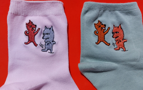 俊敏 軽快 ピンク ソックス 靴下 刺繍 動物 可愛い かわいい カワイイ 面白い オリジナル レディース 9枚目の画像