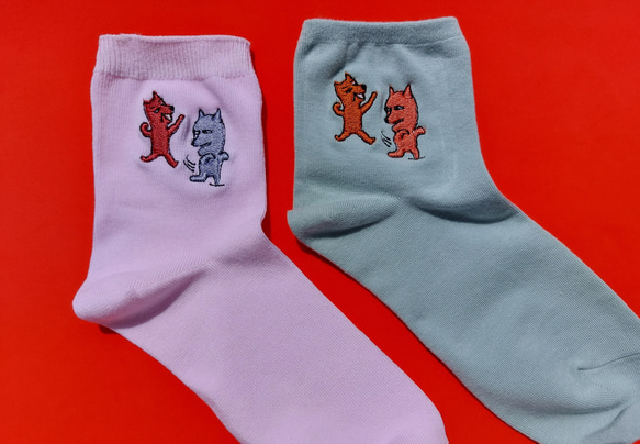 俊敏 軽快 ピンク ソックス 靴下 刺繍 動物 可愛い かわいい カワイイ 面白い オリジナル レディース 8枚目の画像