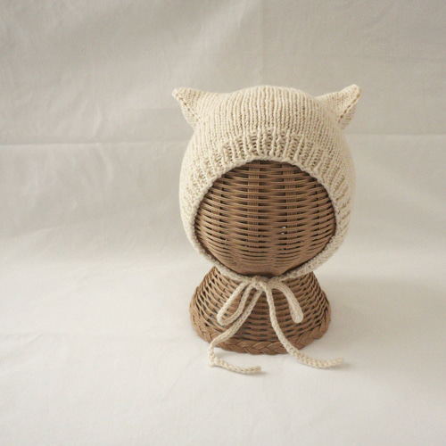 organiccotton100% ねこ耳ボンネット＊ 帽子(ベビー・キッズ) Danda