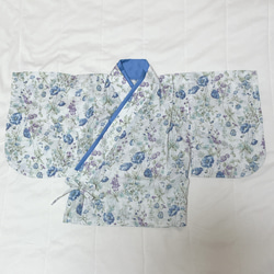 ベビー袴　ハンドメイド　ベビー着物　ブルー系花柄　青色　60 70 80サイズ 7枚目の画像