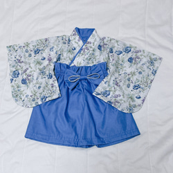 ベビー袴　ハンドメイド　ベビー着物　ブルー系花柄　青色　60 70 80サイズ 4枚目の画像