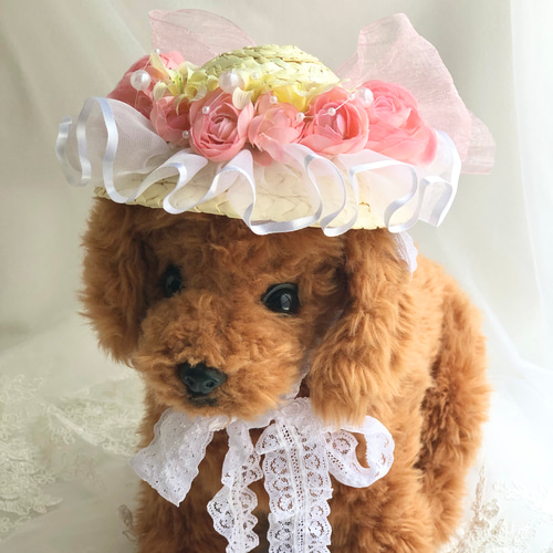 犬麦わら帽子≪フリルピンク≫ 写真撮影 犬猫アクセサリー