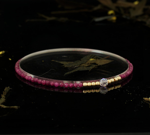 輕奢風 紅寶石 14K包金 GF Swarovski 配珠水晶手鍊 ( Ruby Bracelet ) 第4張的照片