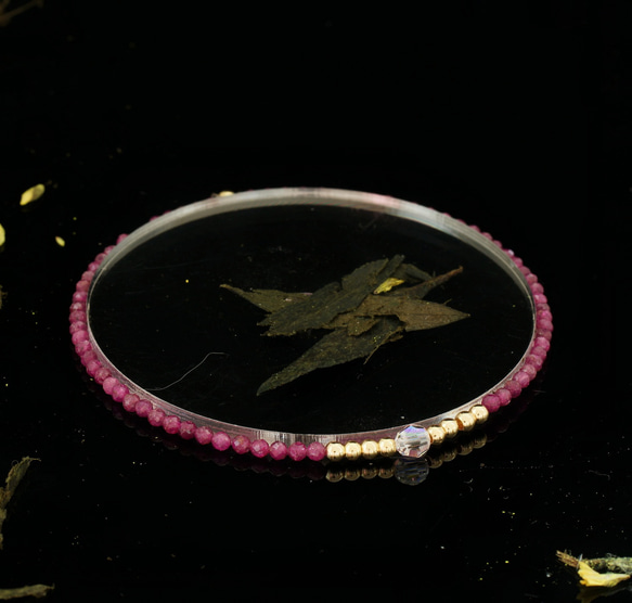 輕奢風 紅寶石 14K包金 GF Swarovski 配珠水晶手鍊 ( Ruby Bracelet ) 第2張的照片