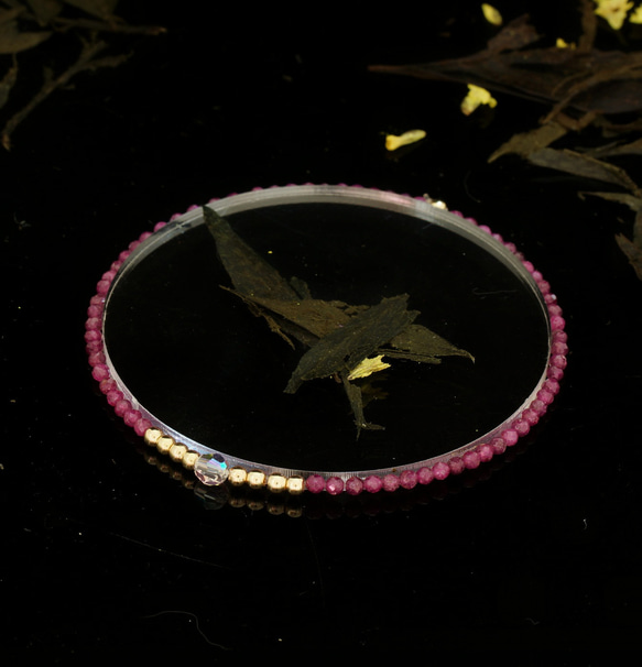 輕奢風 紅寶石 14K包金 GF Swarovski 配珠水晶手鍊 ( Ruby Bracelet ) 第6張的照片