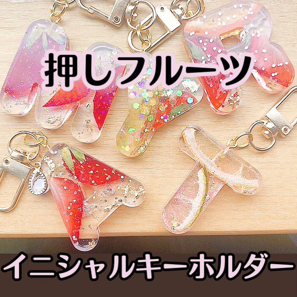 押しフルーツイニシャルキーホルダー◇お名前キーホルダー 苺
