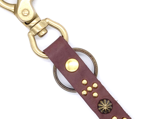 CALEE. スタッズ付きレザーキーホルダー ゴールド真鍮金具 最大15%OFFクーポン CALEE. スタッズ付きレザーキーホルダー