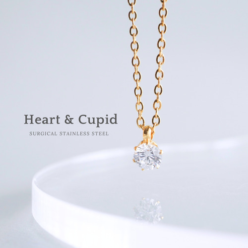 シルバー/ピンクゴールド/ゴールド【Heart&Cupid】CZダイヤ