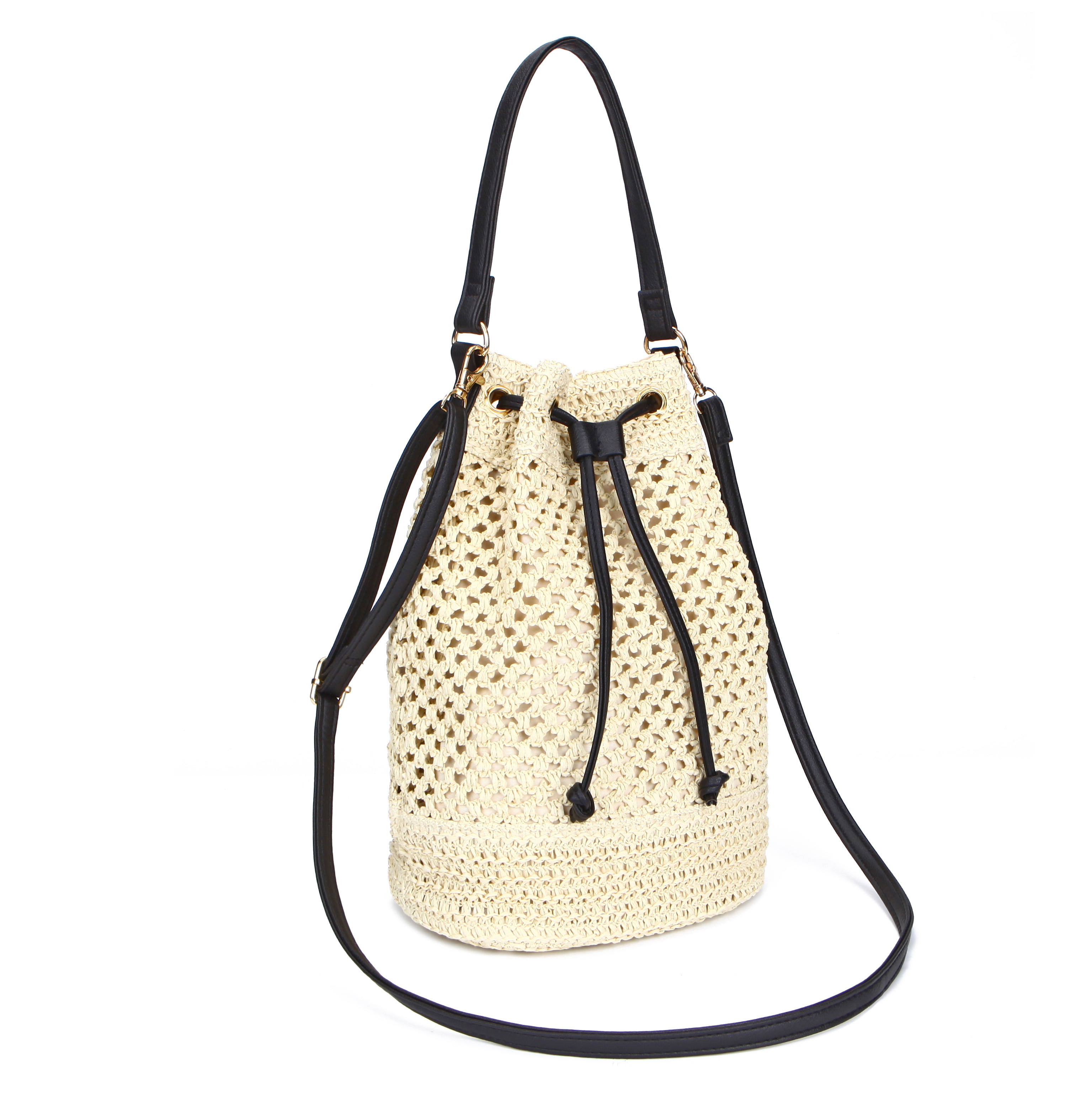 60％OFF】 女性のバッグ自然の色の真珠片手草編みのバッグ肩のバッグ 