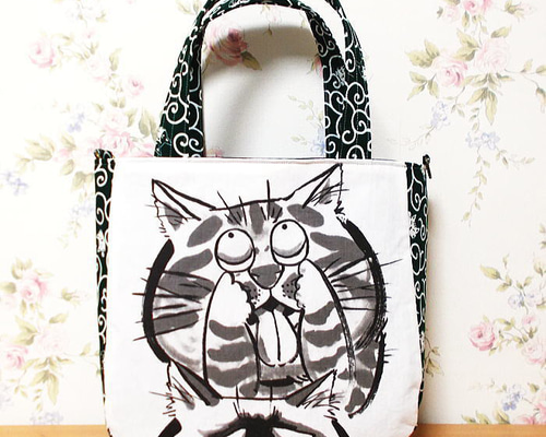 ハンドメイド　ミニミニぺったんこポーチ　鯉のぼり　トートバッグ　猫　黒　ピンク 韓国雑貨 KongKongY】ハンドメイド猫トートバッグ | necoya