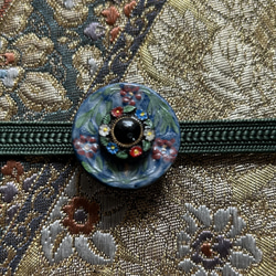 ビンテージ素材のノスタルジックな花模様の帯留め「イブニングガーデン」 8枚目の画像
