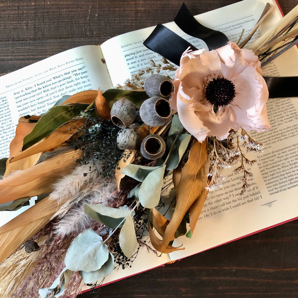 灯台守の植物園 ～珩屑の珊瑚～ ドライフラワー スワッグ 花籠