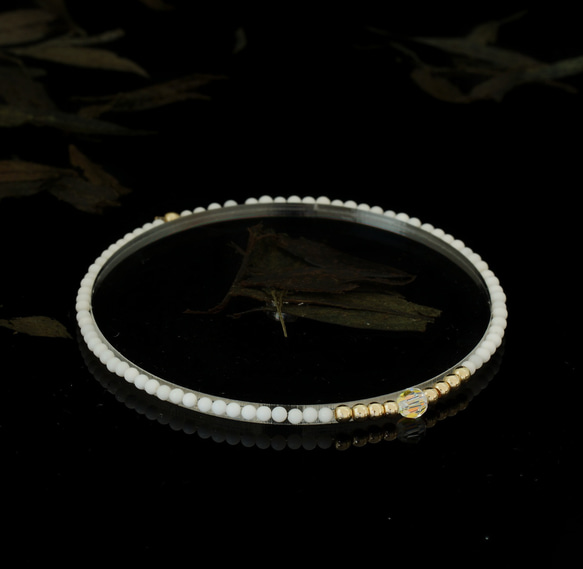 輕奢風純白瑪瑙14K包金 GF Swarovski 配珠水晶手鍊 ( White Agate Bracelet ) 第2張的照片