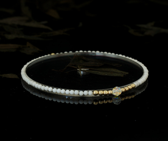 輕奢風純白瑪瑙14K包金 GF Swarovski 配珠水晶手鍊 ( White Agate Bracelet ) 第1張的照片