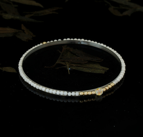 輕奢風純白瑪瑙14K包金 GF Swarovski 配珠水晶手鍊 ( White Agate Bracelet ) 第4張的照片