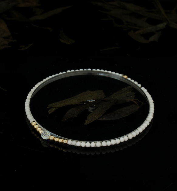 輕奢風純白瑪瑙14K包金 GF Swarovski 配珠水晶手鍊 ( White Agate Bracelet ) 第7張的照片