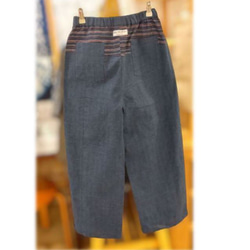 109錐形褲寬褲Shijira Weave海軍藍平紋x多色條紋棉 第4張的照片